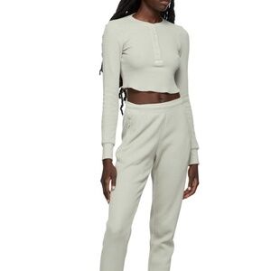 Skims waffle knit lounge set green size XS crop top with jogger style pant